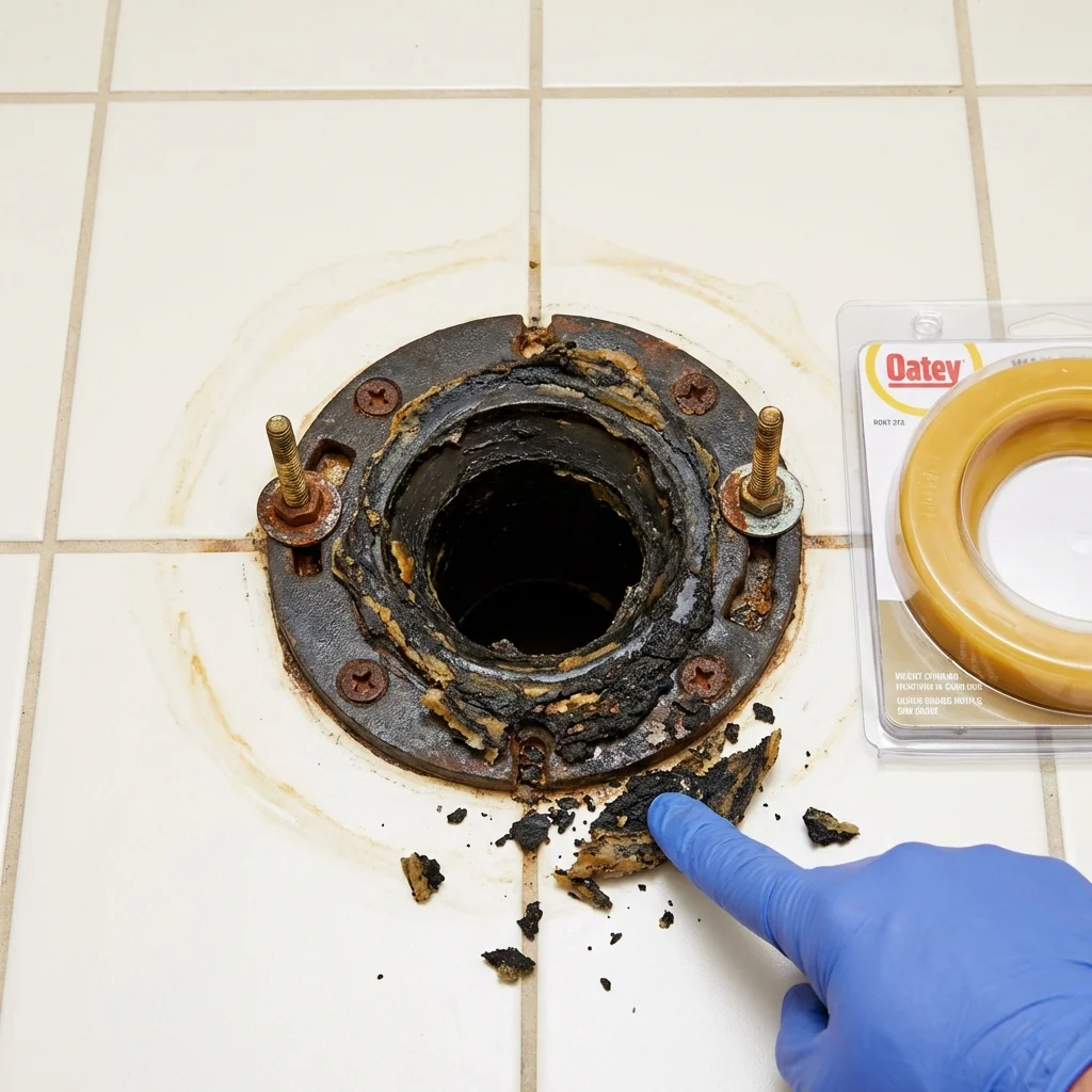 Failed wax ring showing water seepage at the base of a toilet in a Terre Hill, PA home