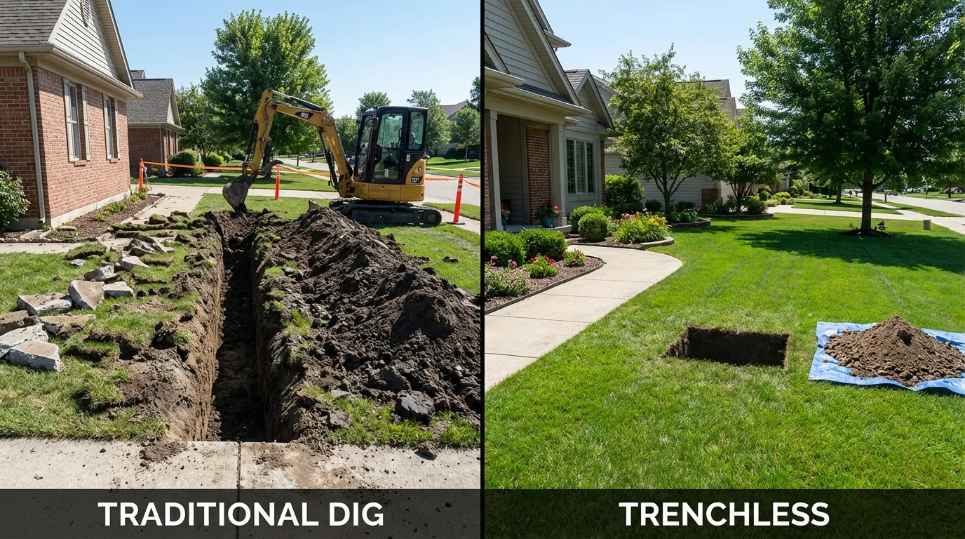 Trenchless sewer repair with minimal yard damage versus traditional excavation in Terre Hill, PA